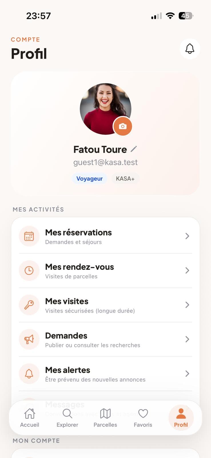 Profile with bookings, visits and appointments in the KASA+ app